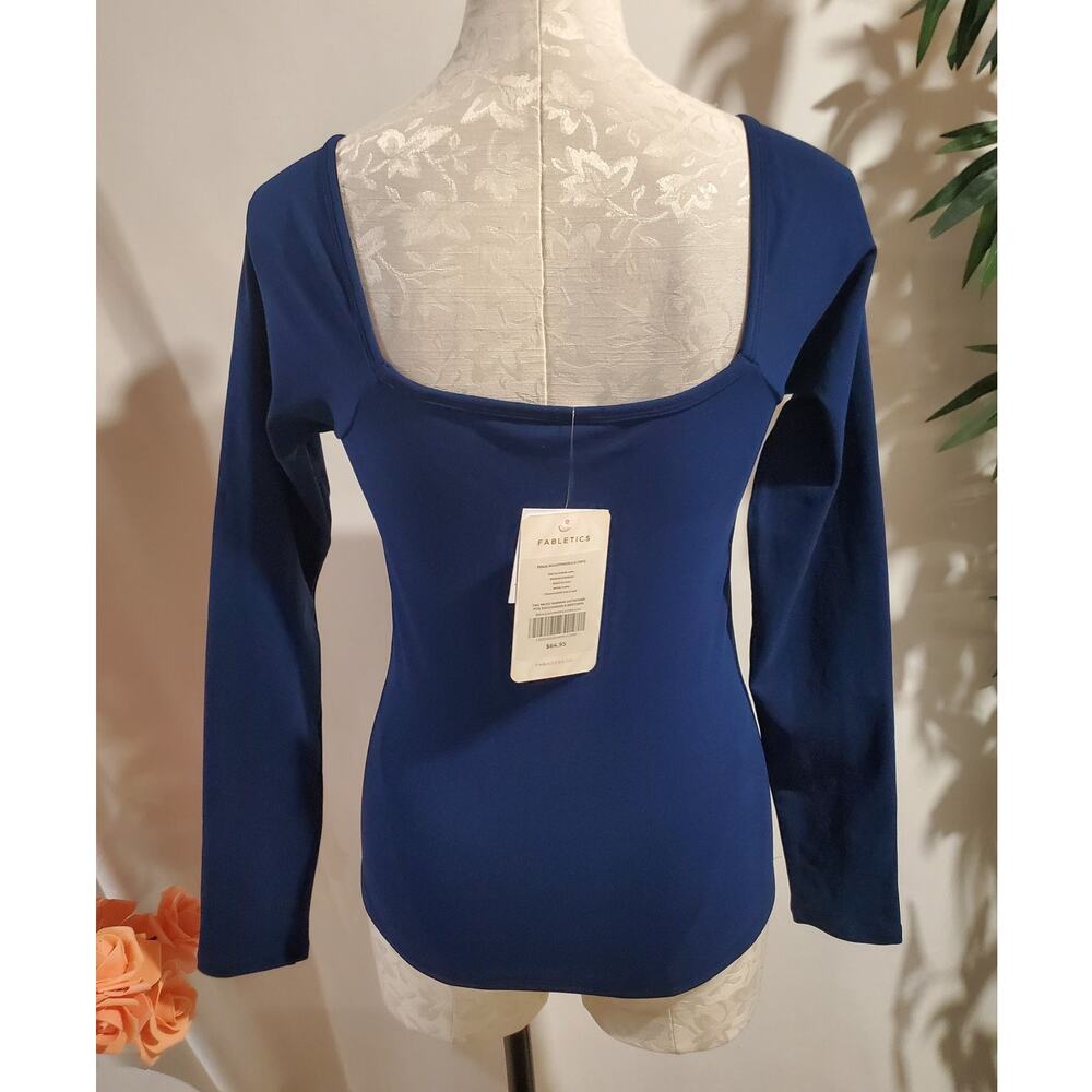 Fabletics NWT Emilia Sculptknit Ribbed Square Neck Long Sleeve Top ll Sz L Blue - Picture 3 of 8